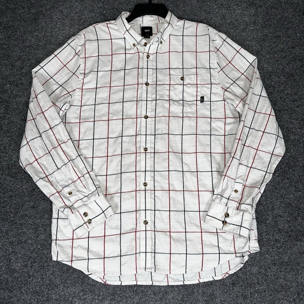 Vans Shirt Mens Large Plaid Long Sleeve Button-Down Skater Pocket Casual Adult‎